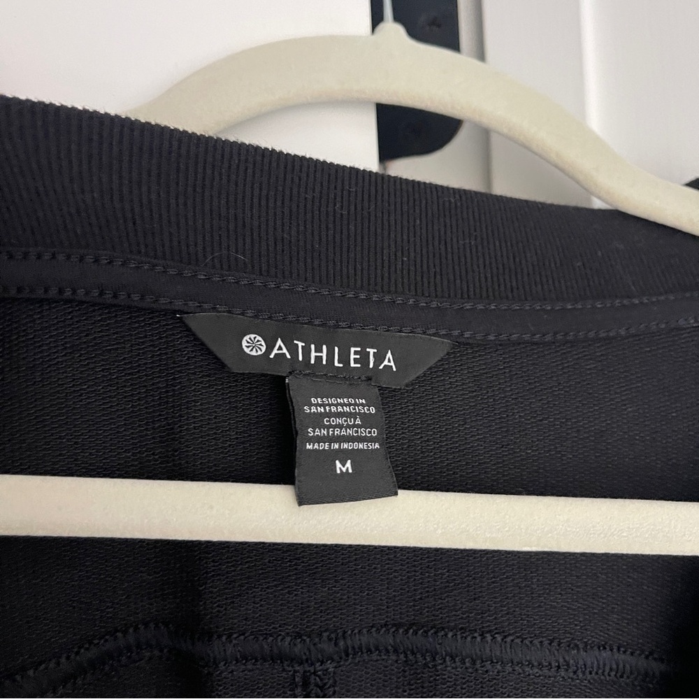 Athleta Black Retroterry V Neck Tee Sleeveless Sweatshirt Pullover - Picture 3 of 5